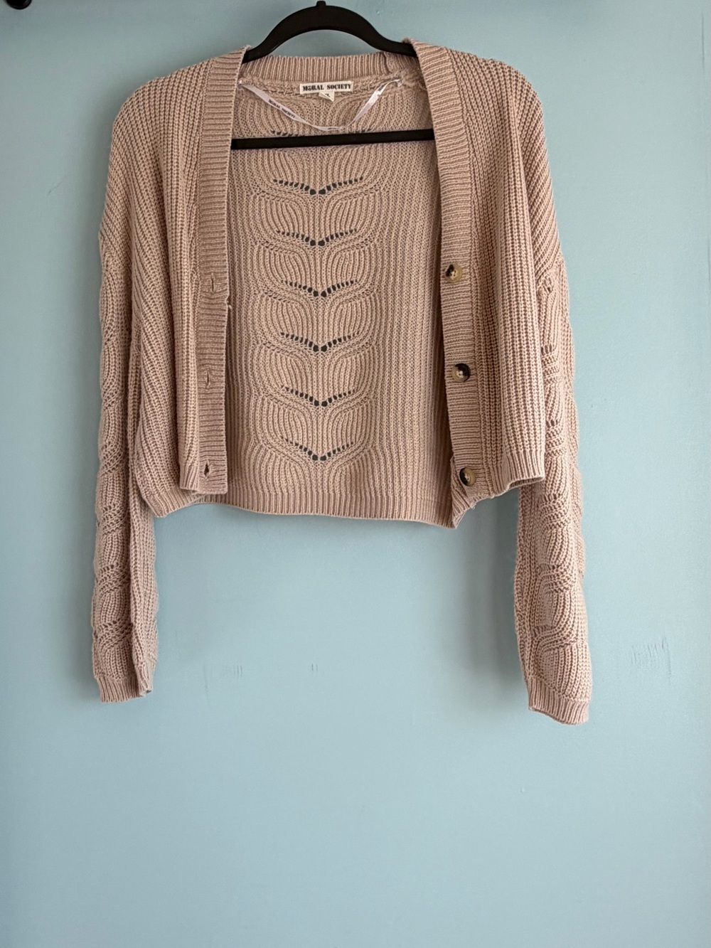 Moral Society Women’s XL Beige Cropped Chunky Knit Cardigan Button Sweater